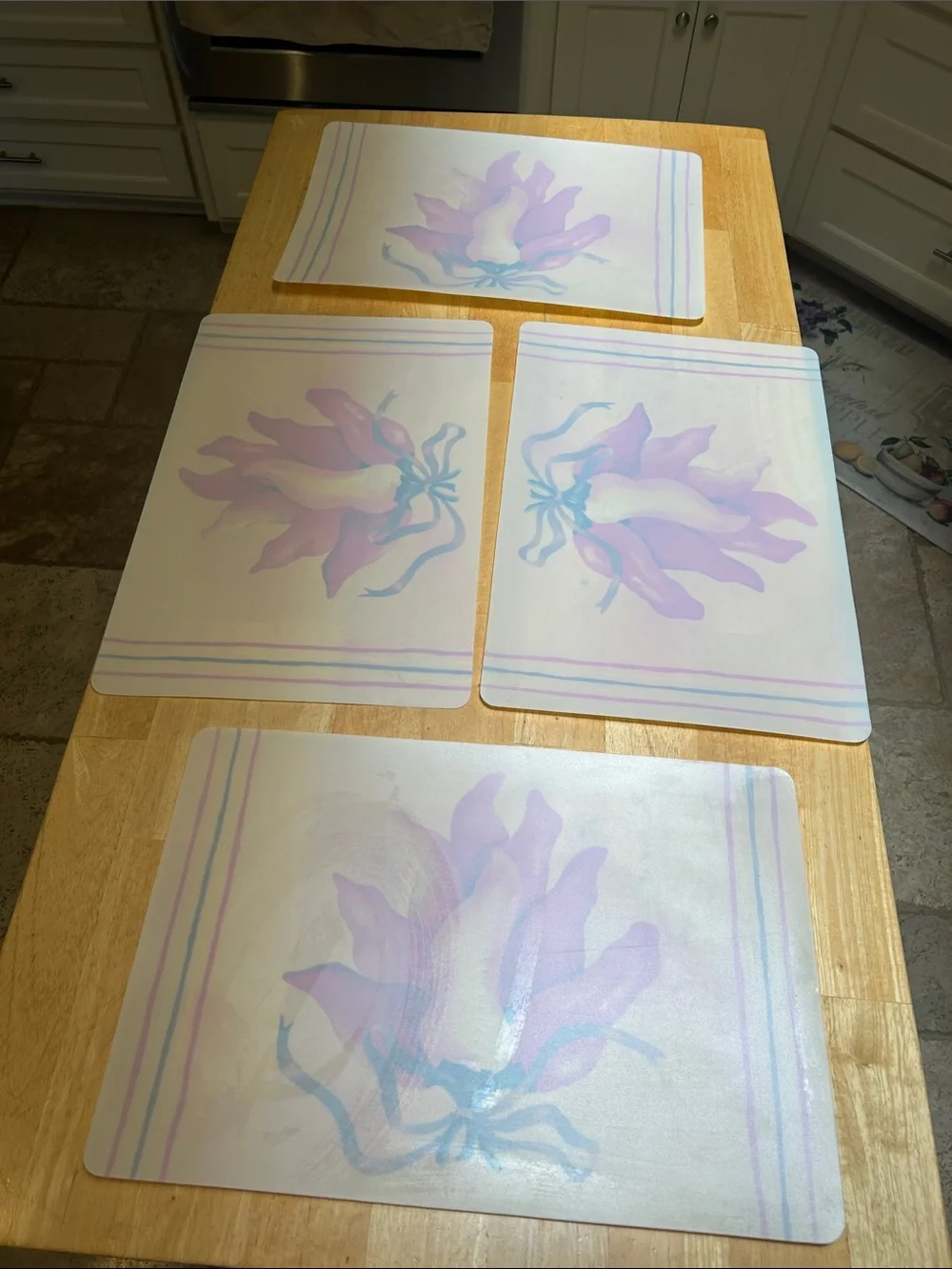 Bright Yellow Floral Plastic Wipe Off Placemat Set - Red & Green Chili 🌶️Accents